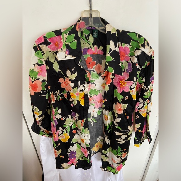 Lauren Ralph Lauren Black Floral Button Down Shirt - Picture 1 of 5